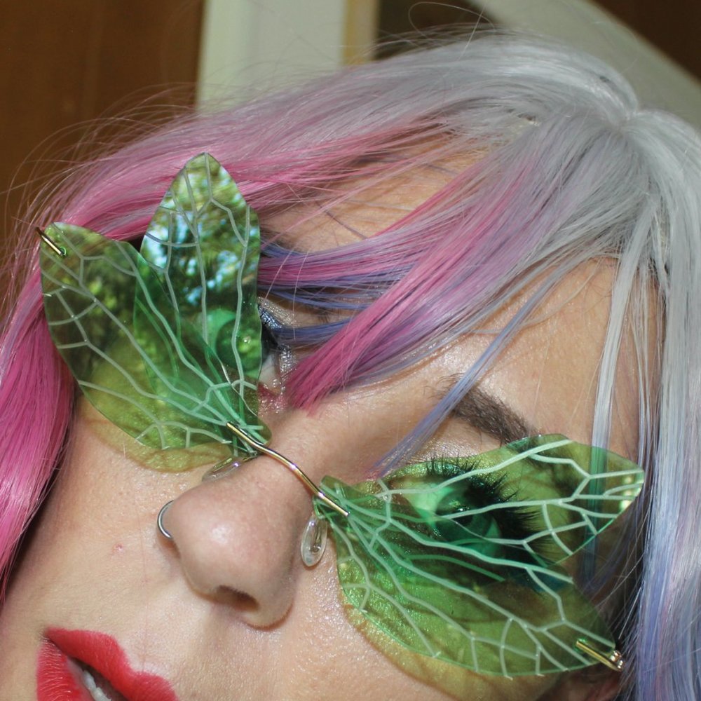 Y2K GREEN EYED DRAGONFLY WING RIMLESS GLASSES !!
